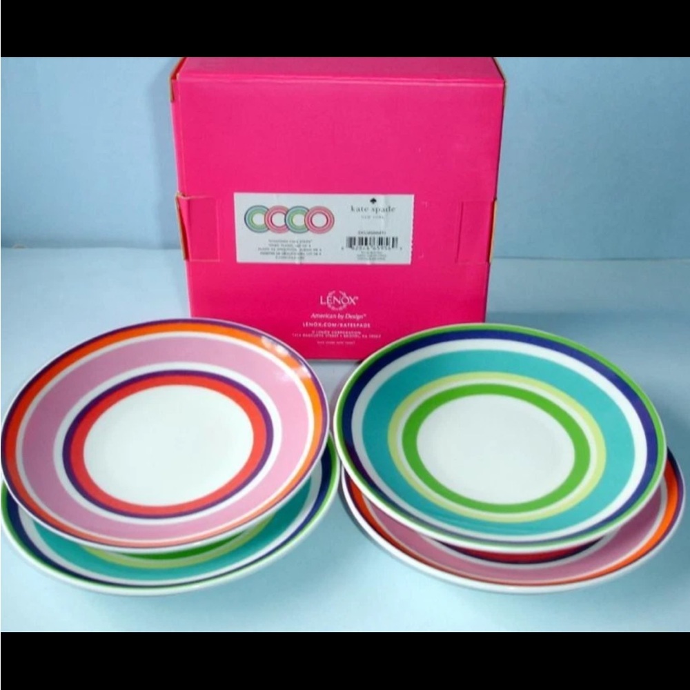 Kate Spade Lenox Wickford Cafe Stripe Tidbit Plates 4 PC. Set 2 Pink/2 Blue New